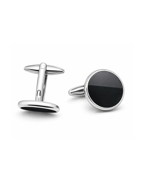 Black Circle Silver Cufflinks