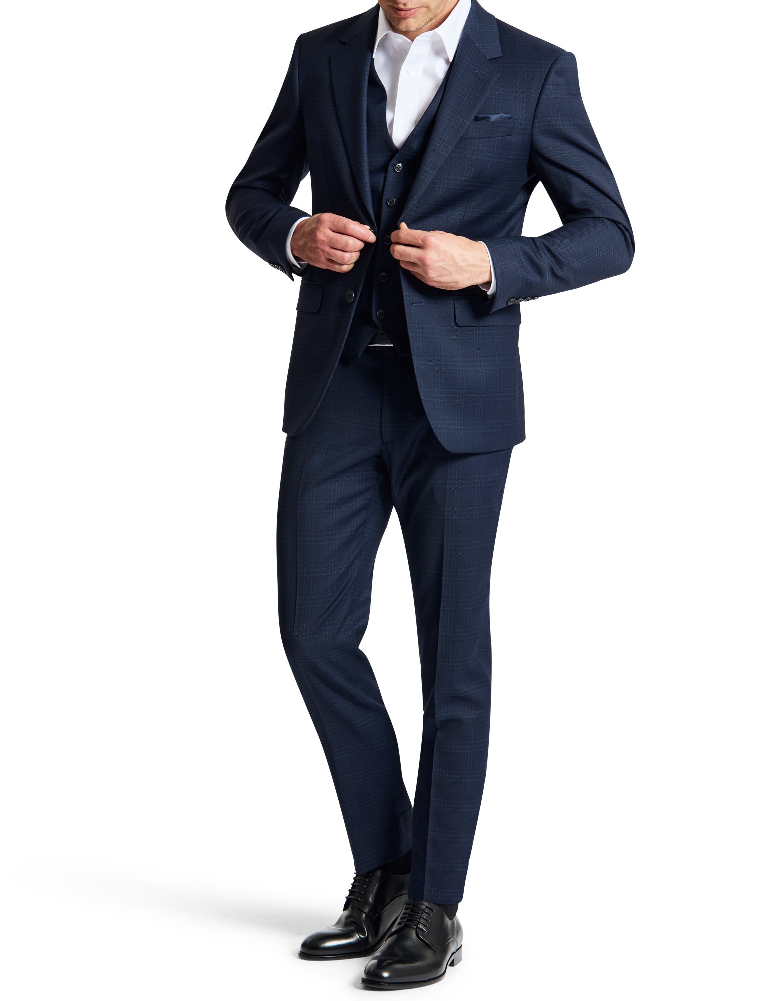 Ritchie 108 Blue Check Wool Stretch Suit Jacket