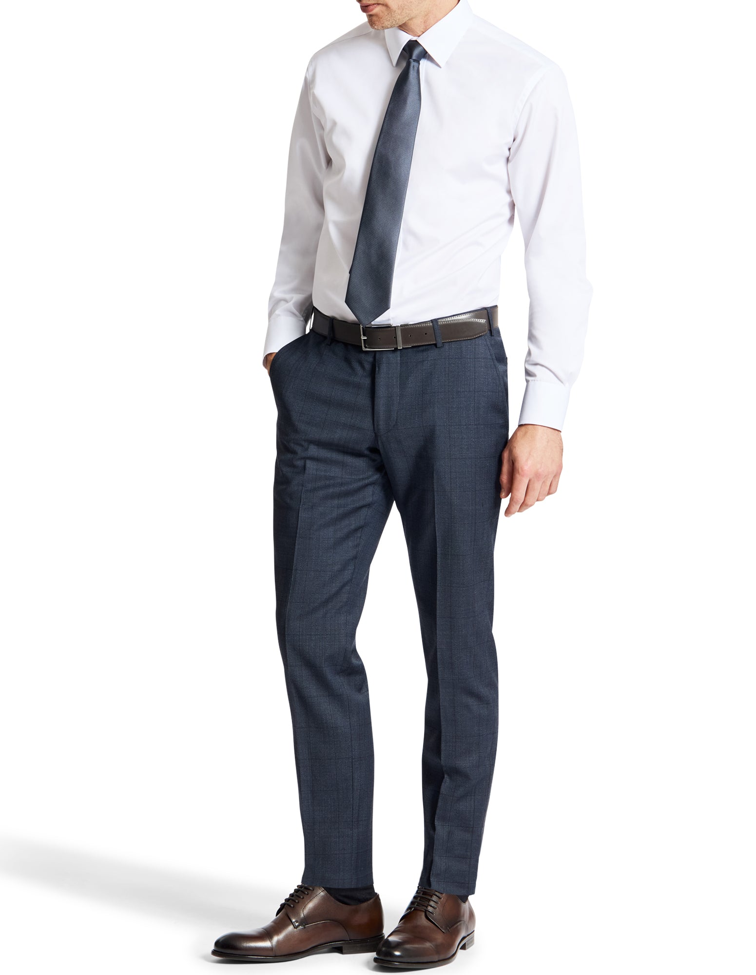 Edward 107 Blue Check Wool Stretch Suit Trouser