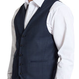 Ryan 108 Blue Check Wool Stretch Waistcoat