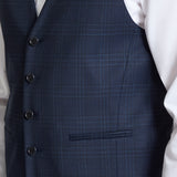 Ryan 108 Blue Check Wool Stretch Waistcoat