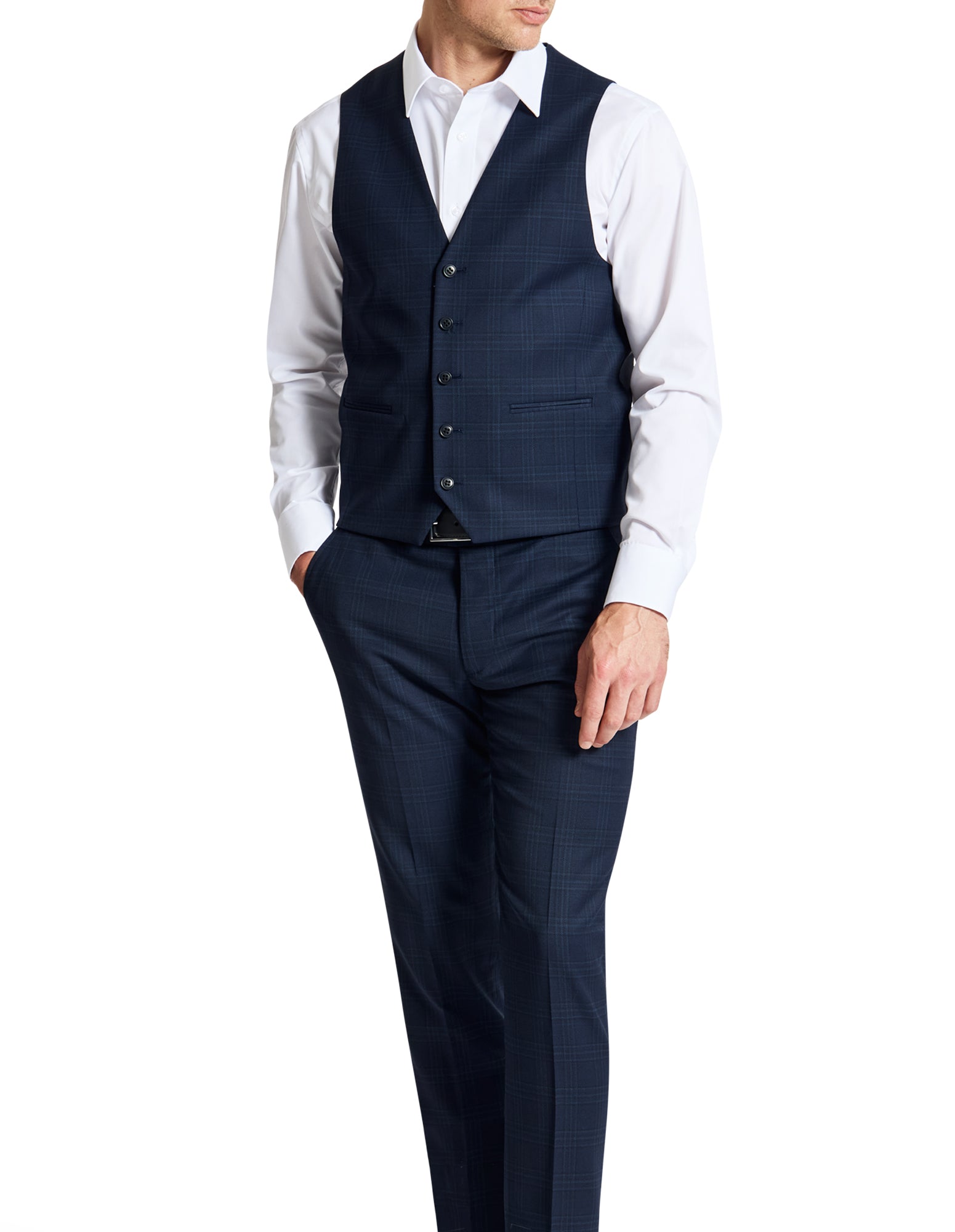 Ryan 108 Blue Check Wool Stretch Waistcoat