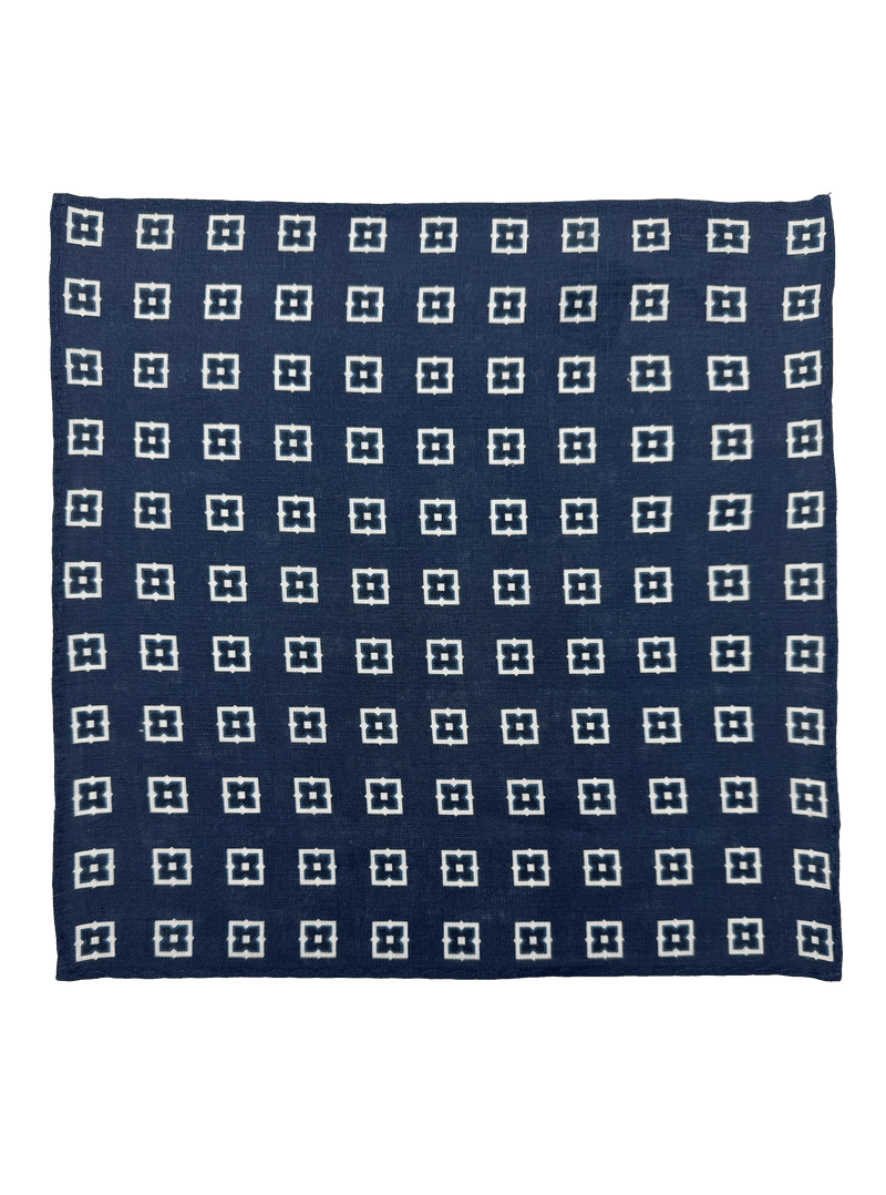 Sutton Navy Diamond Linen Pocket Square