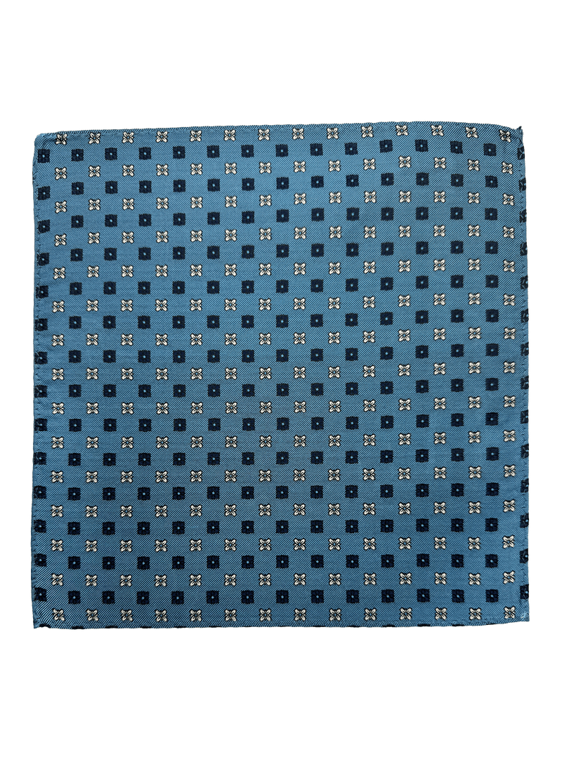 Chelsea Blue Quatrefoil Silk Pocket Square