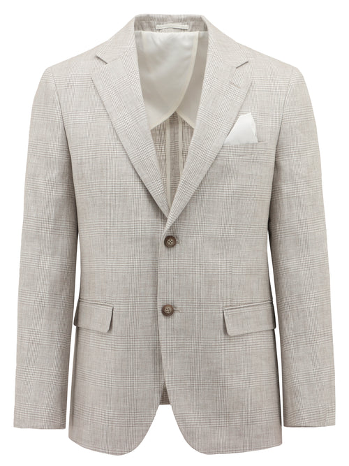 Prato Beige Glen Check Linen Blend Sports Jacket
