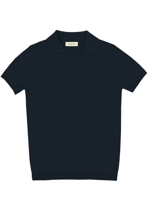 Navy Open Neck Knit Polo