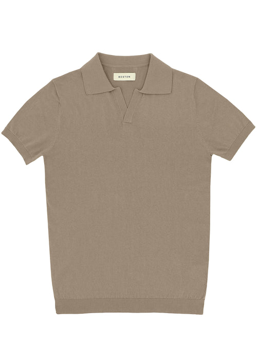 Camel Open Neck Knit Polo