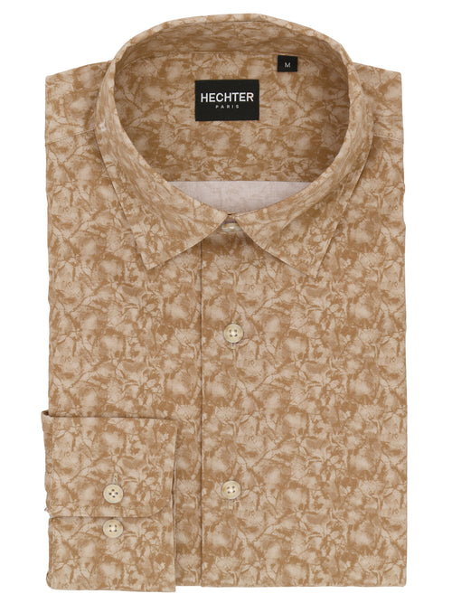 Liberty Casual Brown Leaf Print Shirt