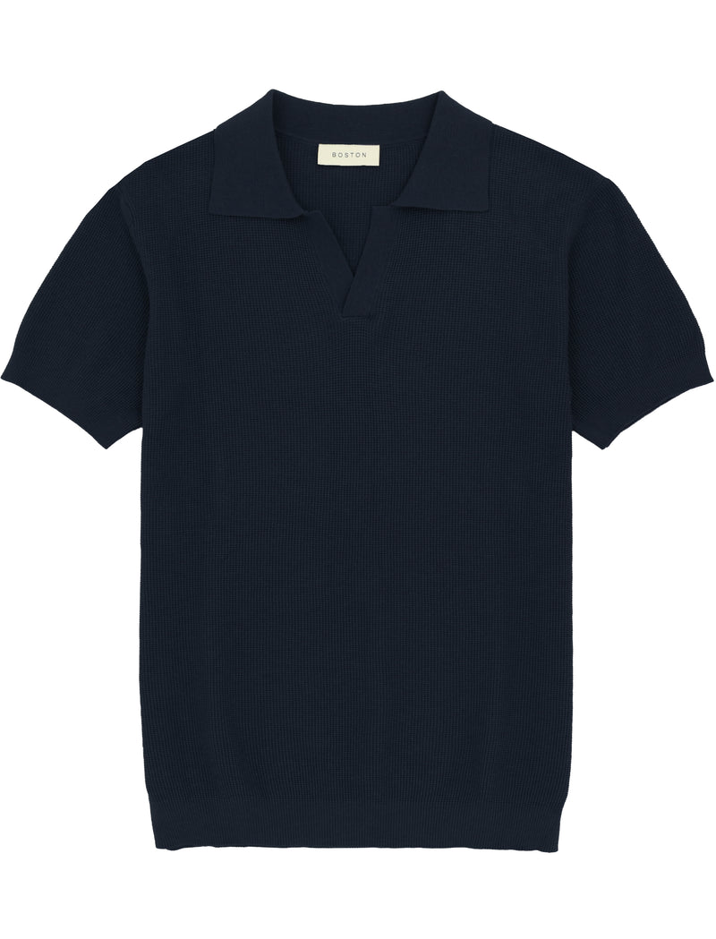 Navy Cotton Blend Knit Polo