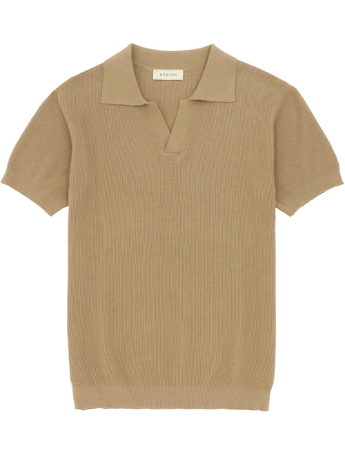 Camel Cotton Blend Knit Polo