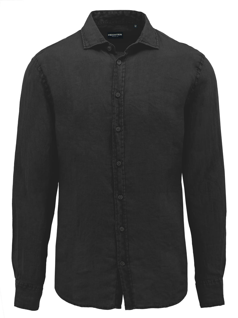 Sel Black Cotton Linen Casual Shirt