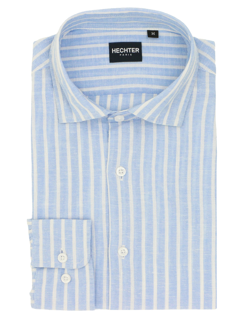 Sel Blue Striped Linen Cotton Casual Shirt