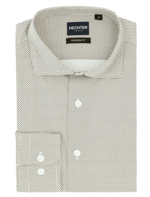 Jacque Sand Geometric Cotton Stretch Casual Shirt