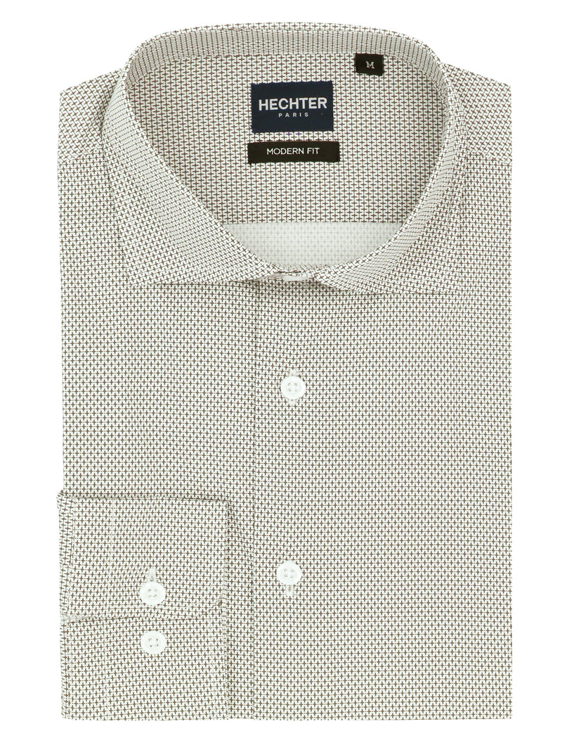 Jacque Sand Geometric Cotton Stretch Casual Shirt