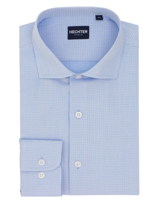 Jacque Blue Microcheck Cotton Business Shirt