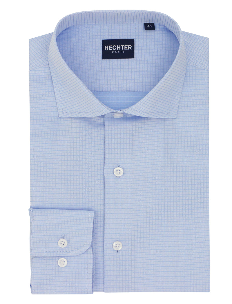 Jacque Blue Microcheck Cotton Business Shirt