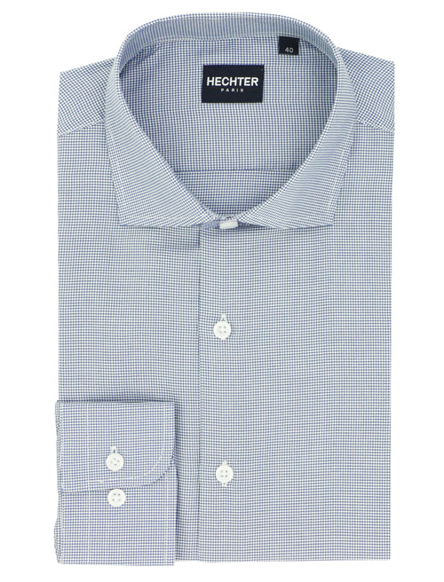 Jacque Navy Microcheck Cotton Business Shirt