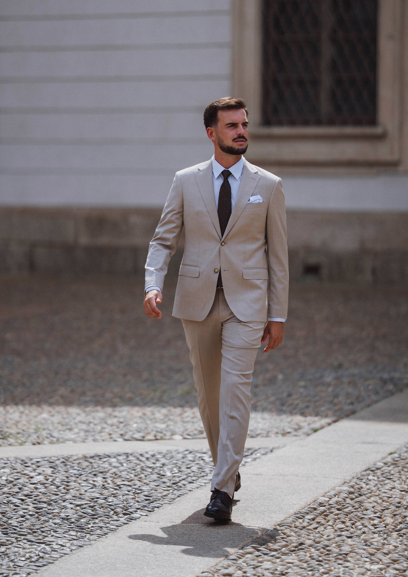 Edward 112 Beige Wool Stretch Suit Trouser