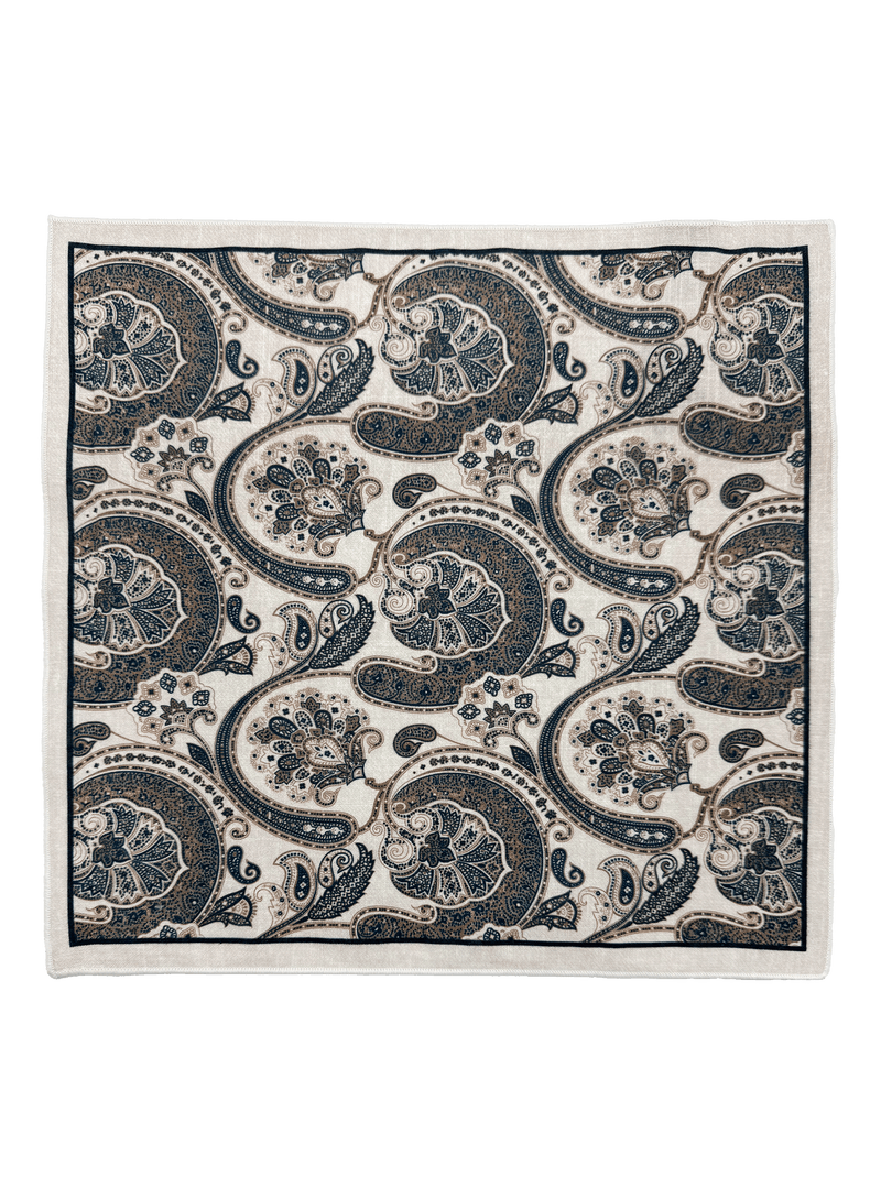 Alabaster Beige Paisley Cotton Pocket Square