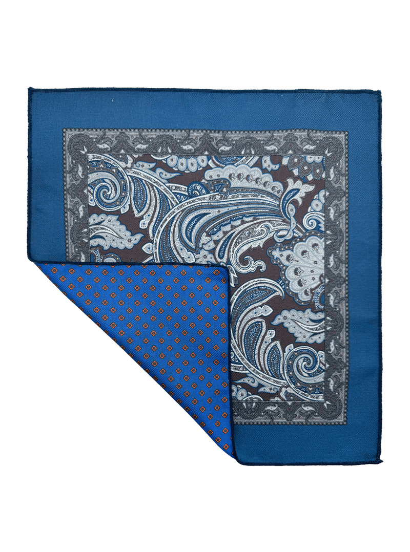 Soho Blue Paisley Rosette Pocket Square