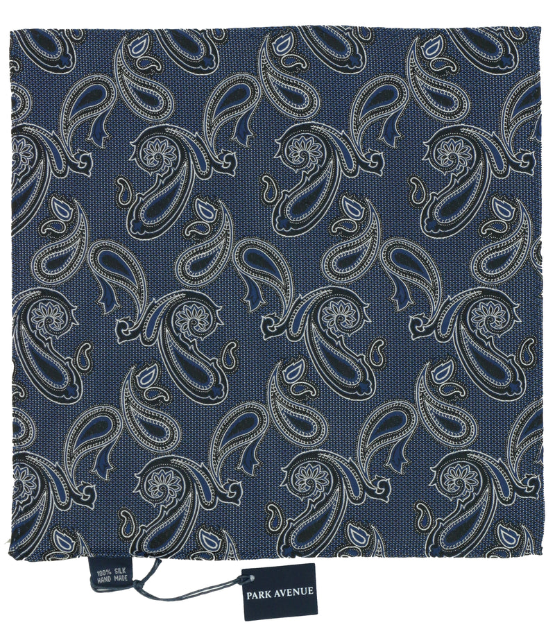 Navy Paisley Print Silk Pocket Square