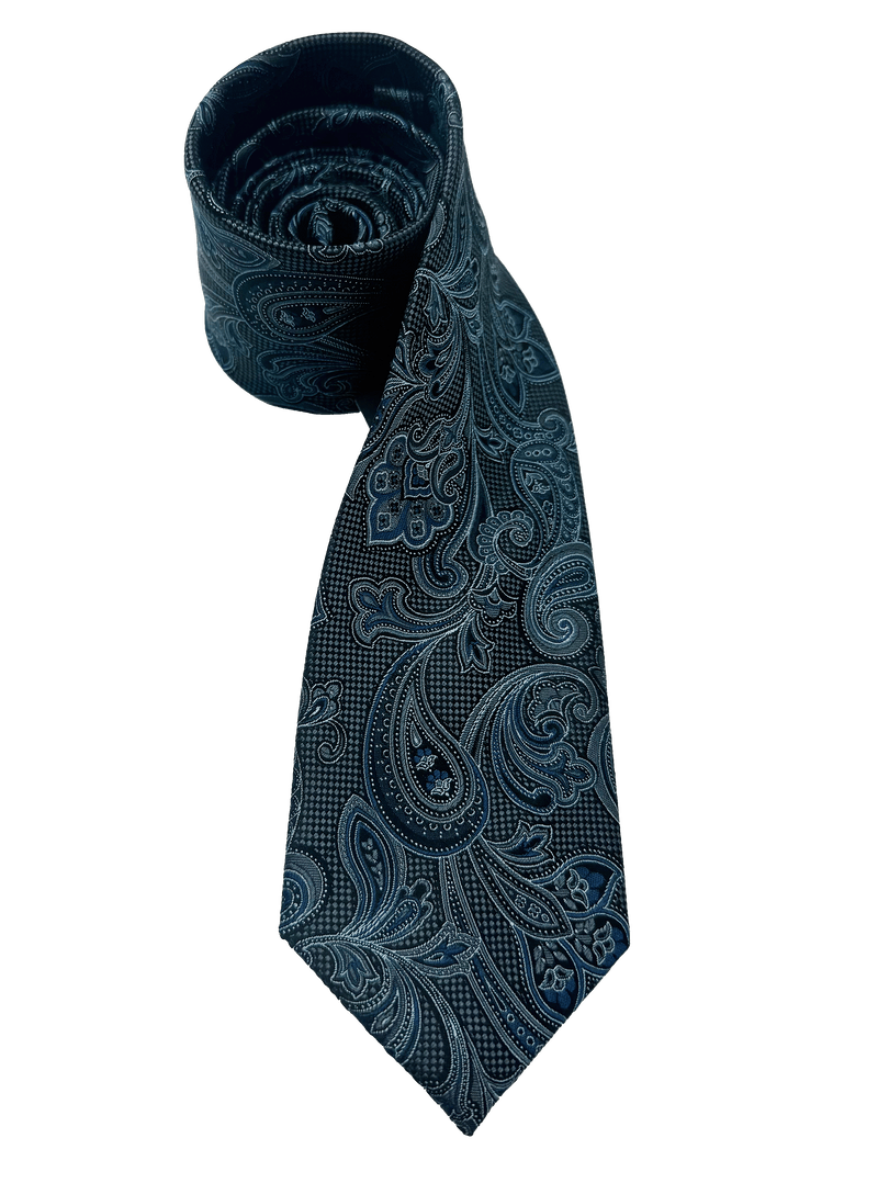 Blue Paisley Print Silk Tie