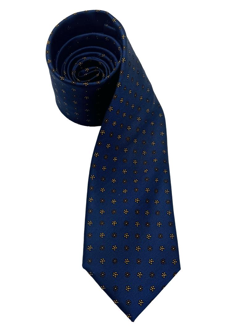 Navy Brown Floral Print Silk Tie