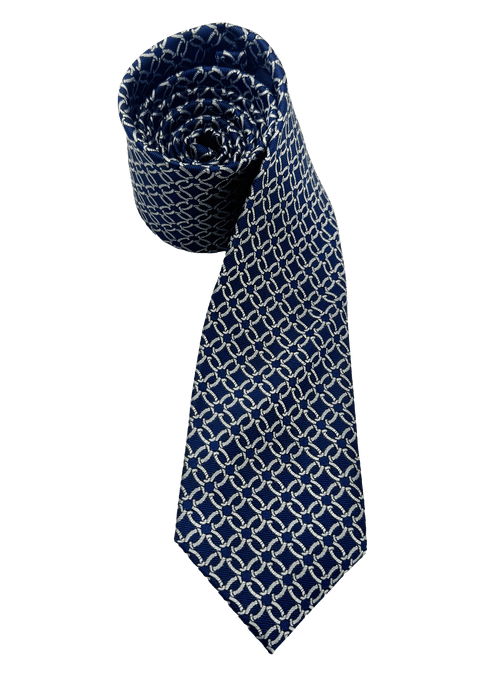 Navy Chainmail Print Silk Tie