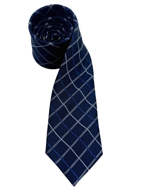 Navy Check Print Silk Tie