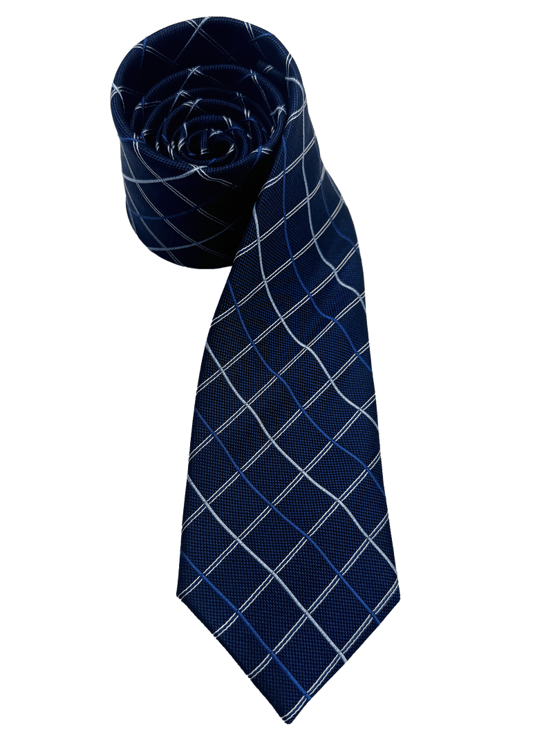 Navy Check Print Silk Tie