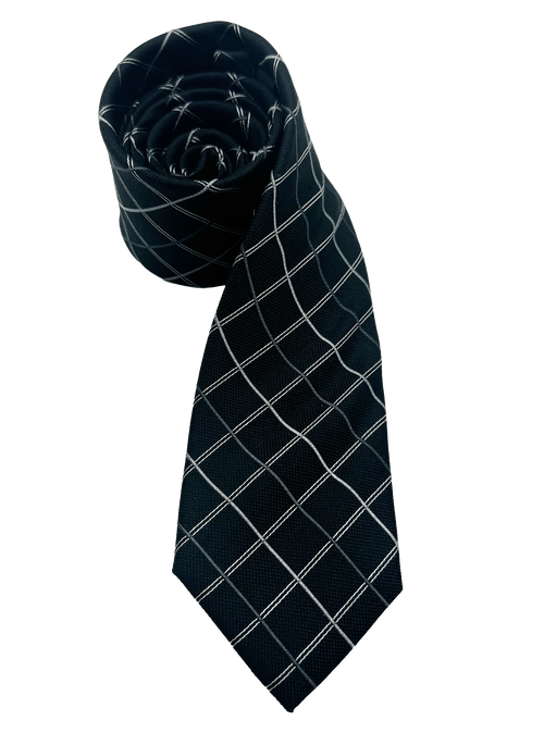 Black Checked Print Silk Tie