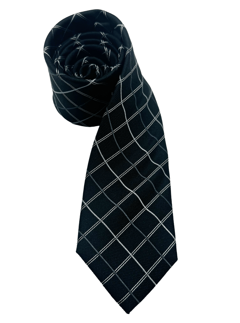 Black Checked Print Silk Tie