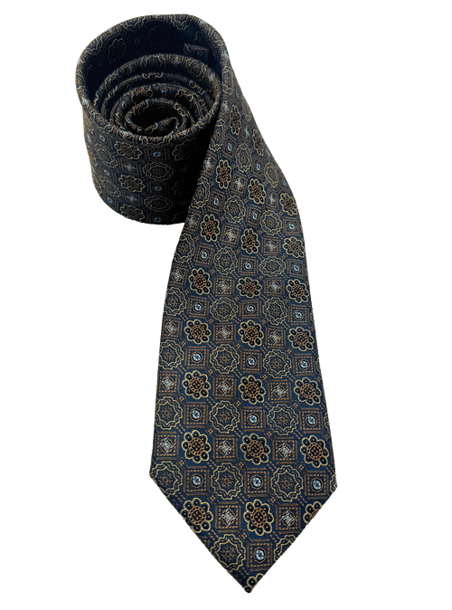 Brown Tile Print Silk Tie