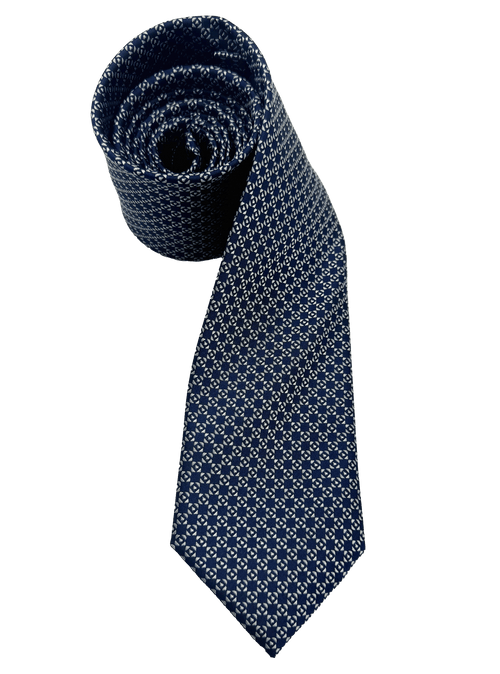 Navy Square Tile Print Silk Tie