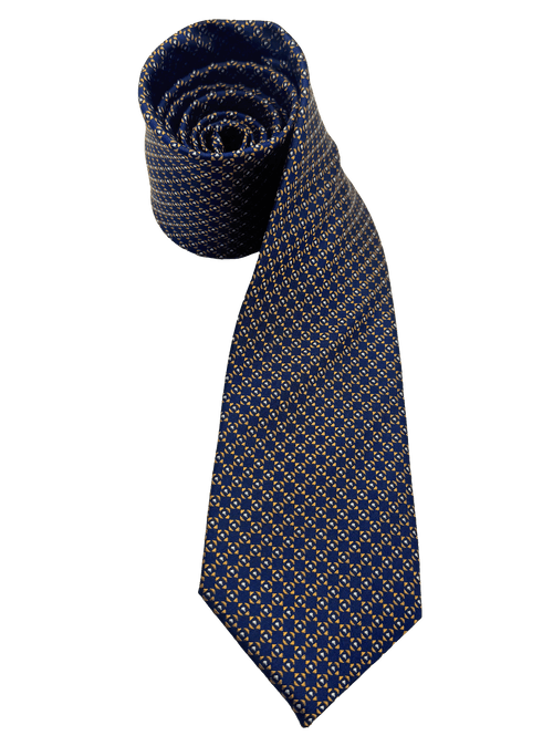 Navy Orange Square Tile Print Silk Tie