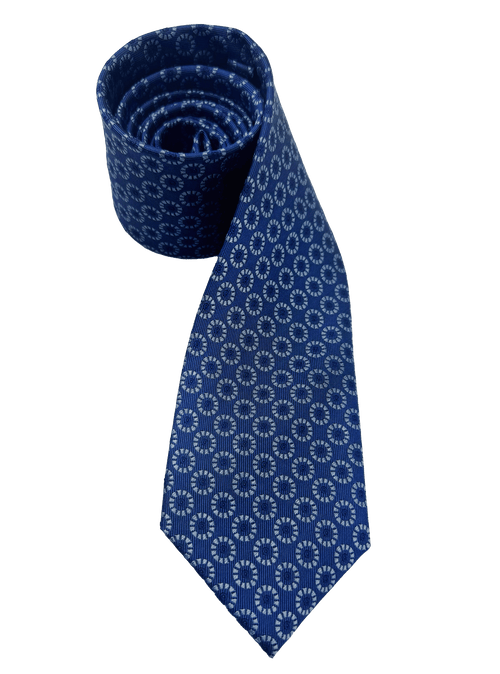 Blue Circle Print Silk Tie