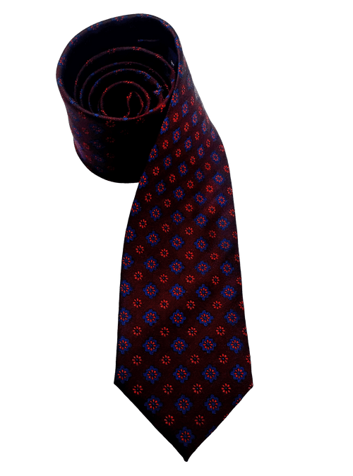 Red Octagram Floral Print Silk Tie