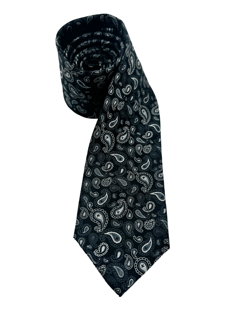 Black Paisley Print Silk Tie