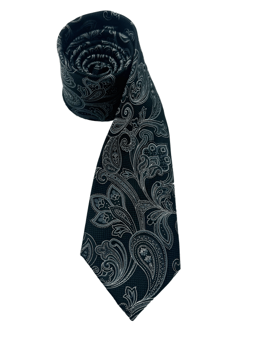 Black Paisley Print Silk Tie