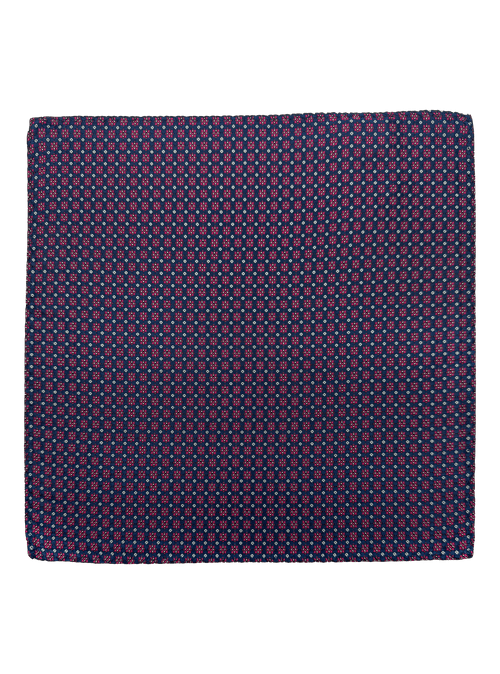 Navy Red Octagram Print Silk Pocket Square