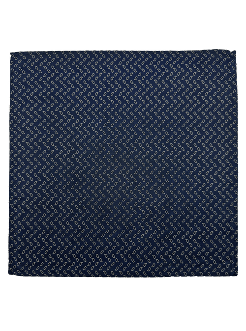 Navy Droplet Print Silk Pocket Square