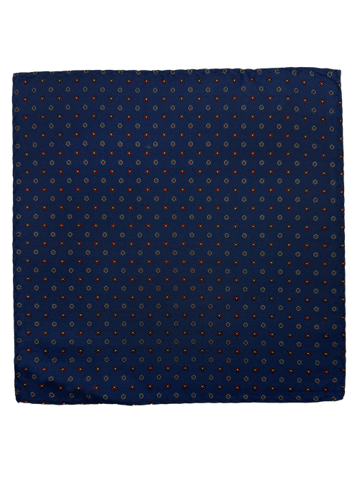 Navy Floral Print Silk Pocket Square