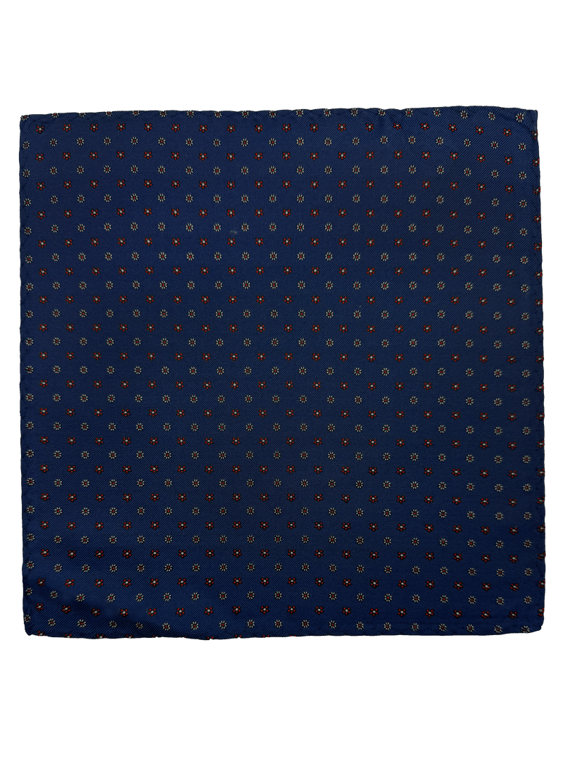 Navy Floral Print Silk Pocket Square