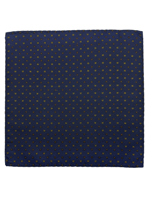 Navy Brown Floral Print Silk Pocket Square