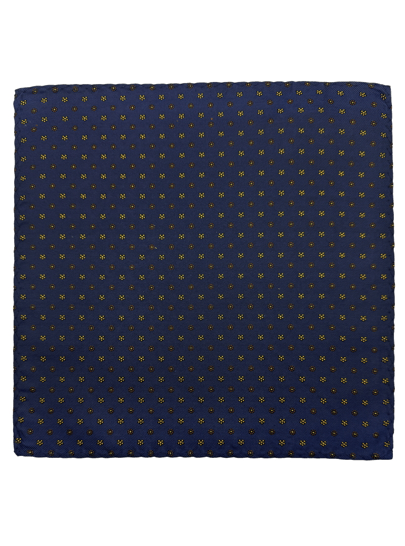 Navy Brown Floral Print Silk Pocket Square