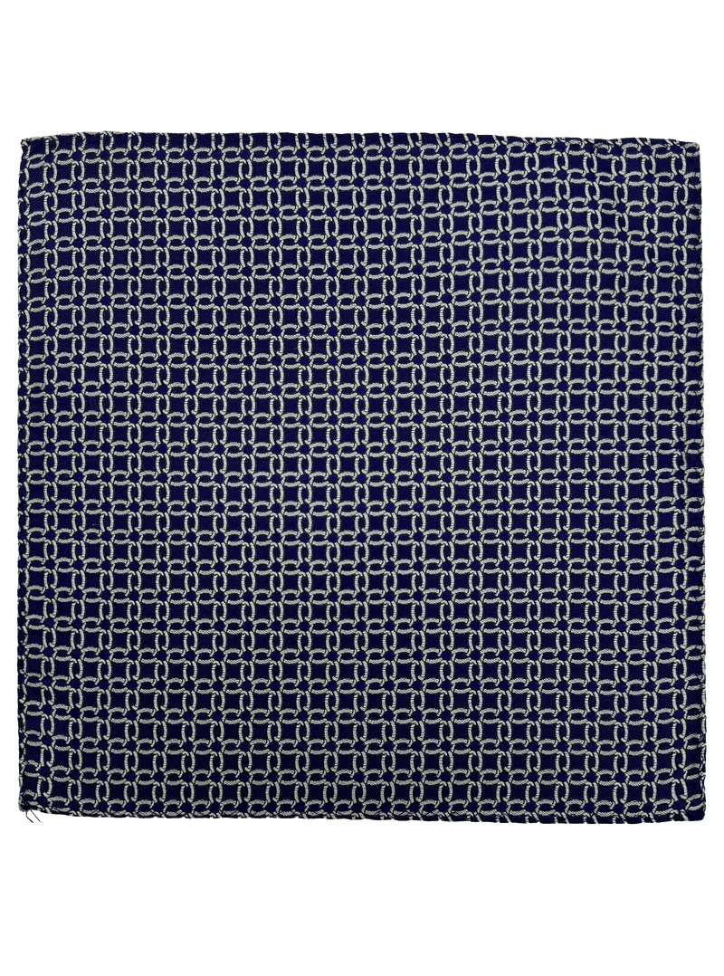 Navy Chainmail Print Silk Pocket Square