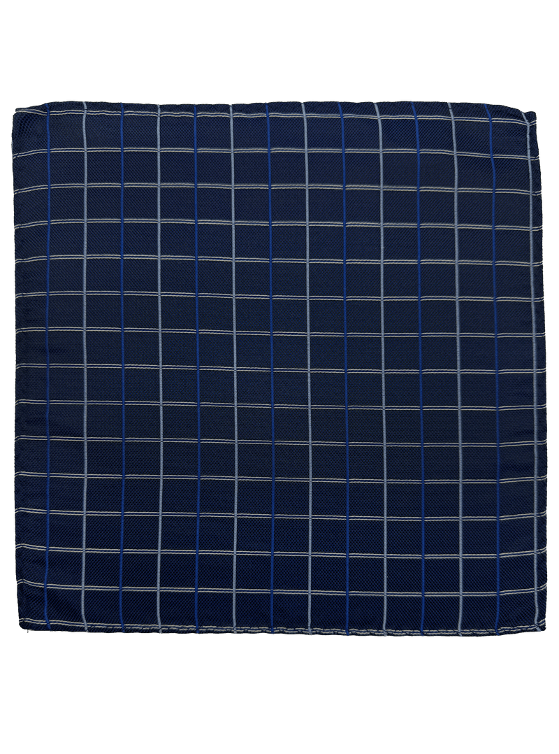 Navy Check Print Silk Pocket Square