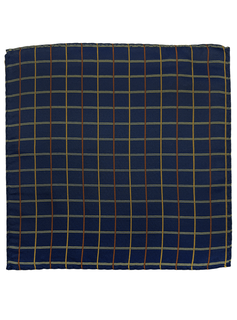 Navy Multi Checked Print Silk Pocket Square