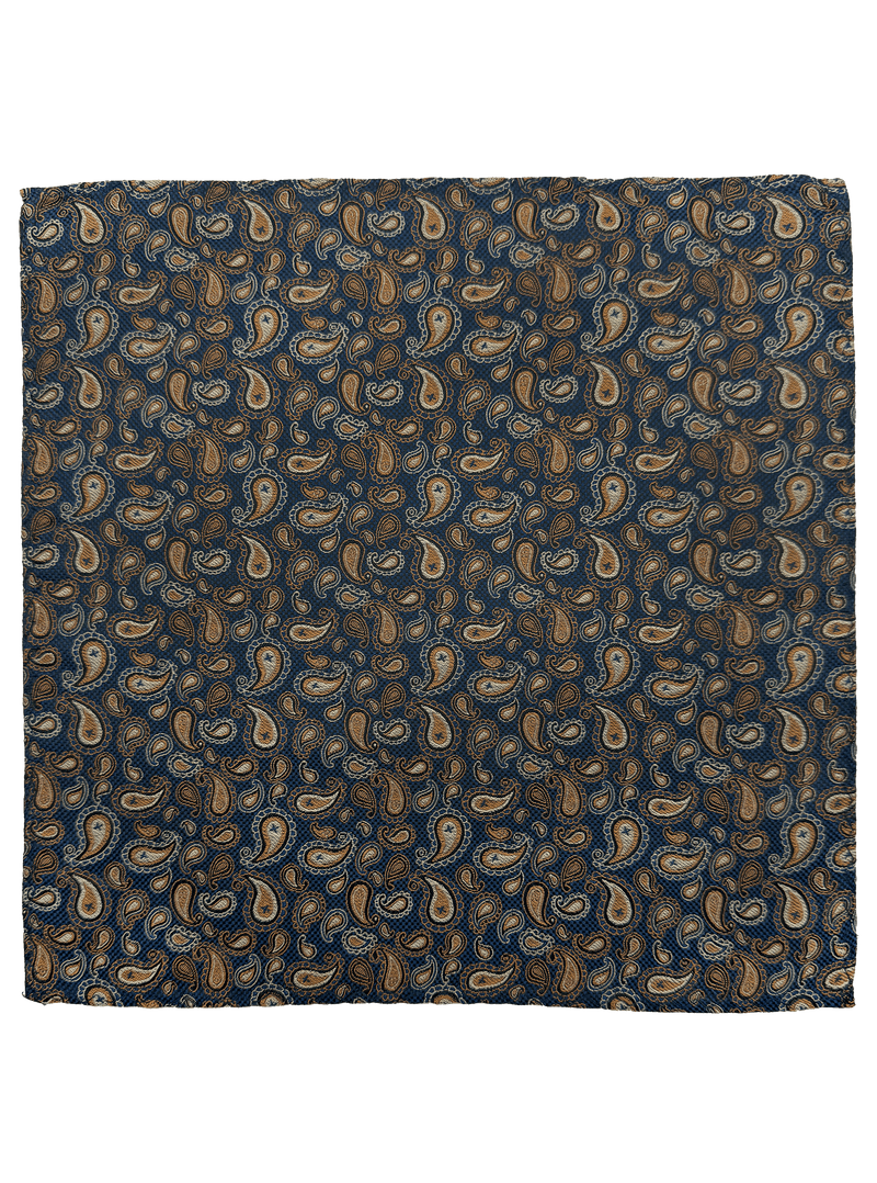 Brown Paisley Print SIlk Pocket Square