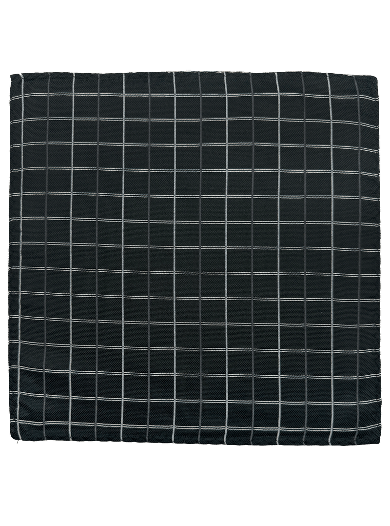 Black Checked Print Silk Pocket Square